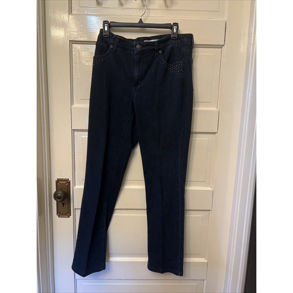 Jones New York Signature Sz 10 / 32 Blue Studded Stretch Straight Leg Jeans